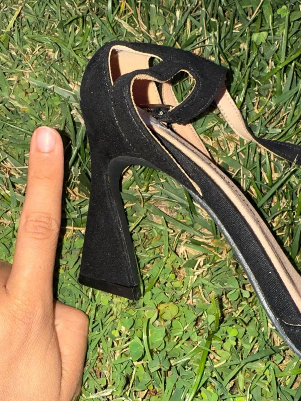Chinese Laundry Black Suede Open-Toe Ankle Strap Heel